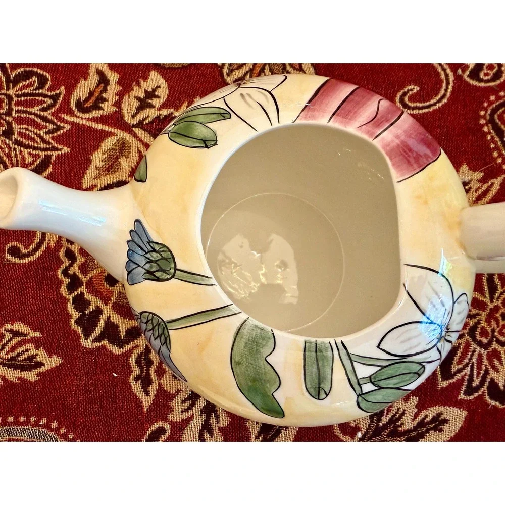 Hand-Painted Floral Ceramic Teapot | Yellow Botanical Garden Party Teaware